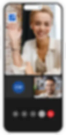 Mobile video calling app interface demonstrating dominant speaker detection with enlarged active speaker view