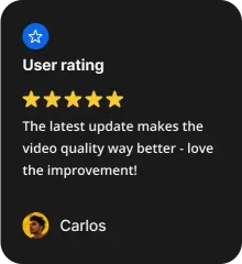 A positive testimonial and a 5-star rating from Carlos, expressing his satisfaction with the video quality.